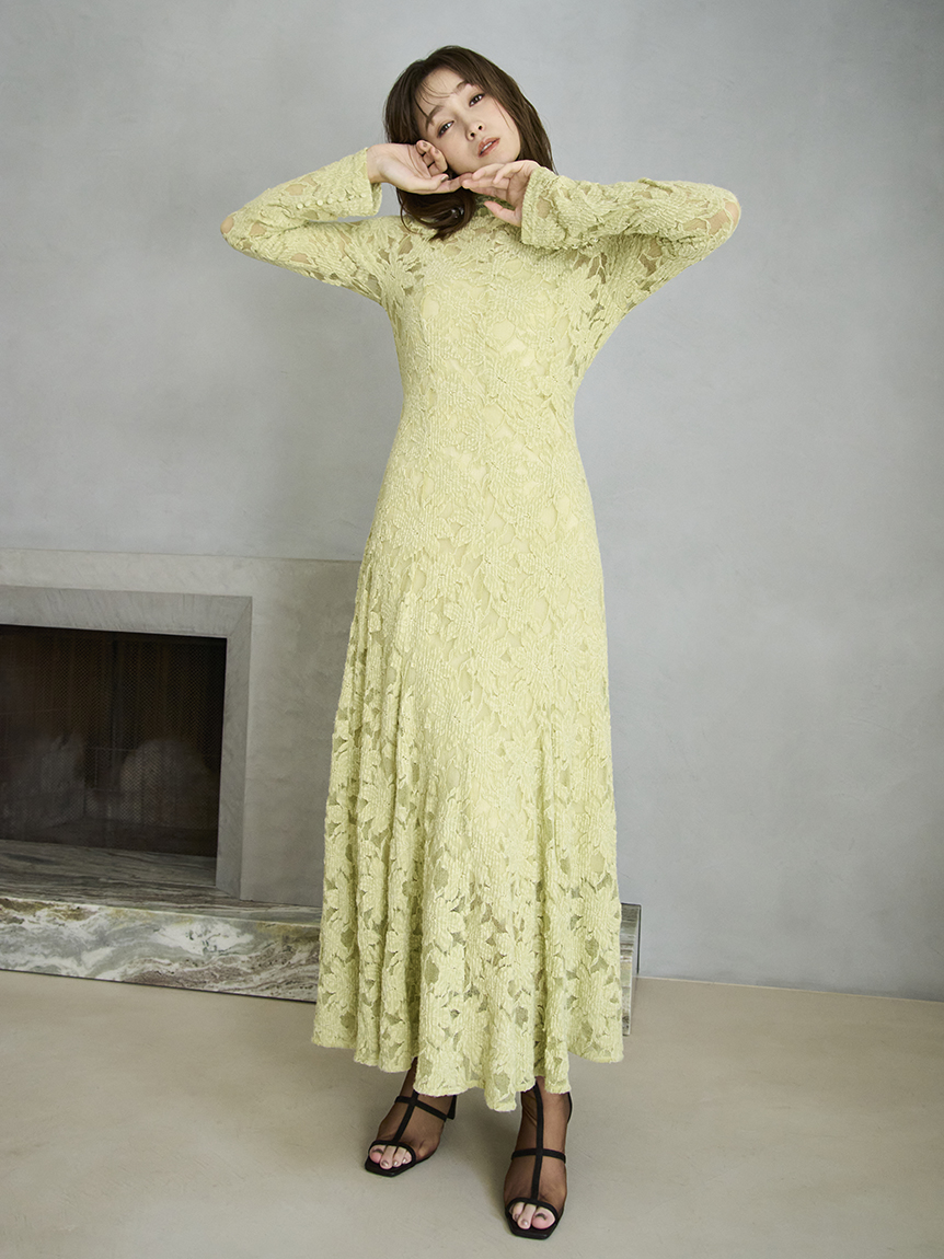 フラワーストレッチレースワンピース(マキシ・ロングワンピース