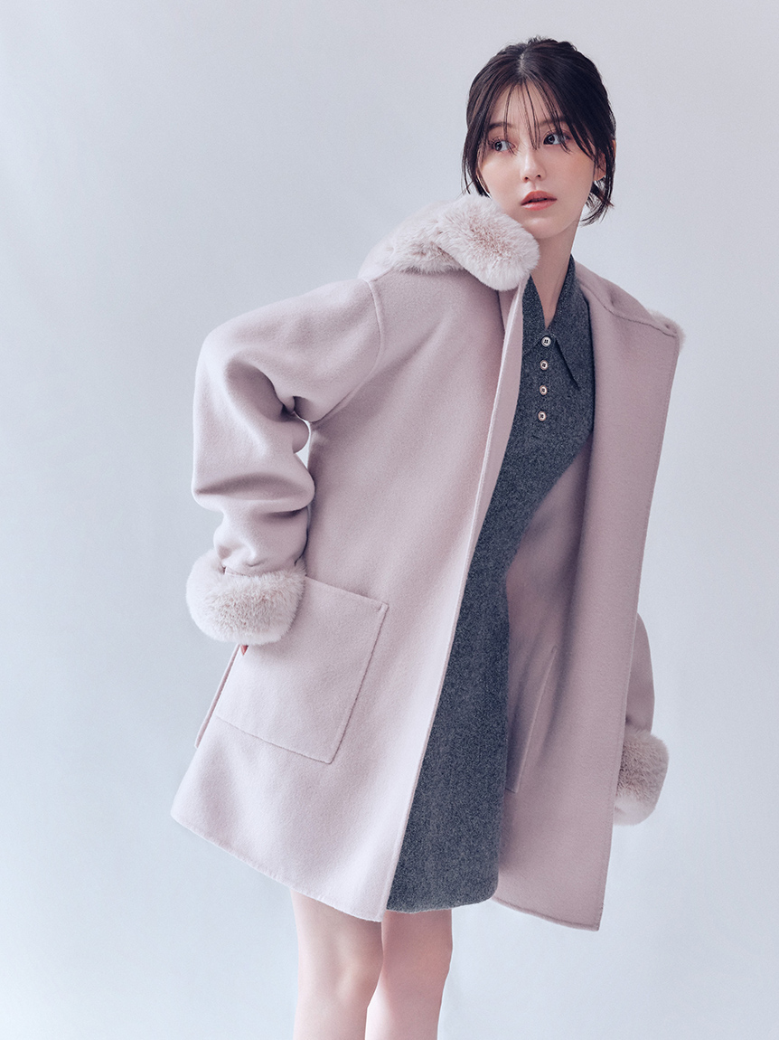 WEB限定カラー】ファーリバーミドルコート(ウールコート)｜アウター