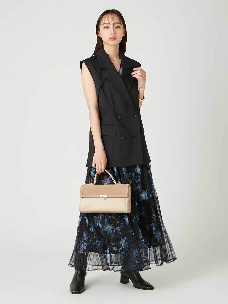 00サイズ】シアーフラワープリーツワンピース(マキシ・ロング