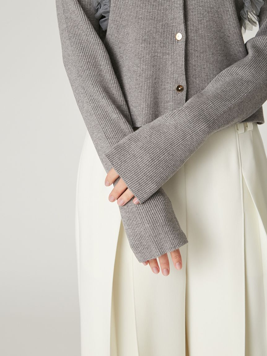 ショルダーチュールフリルニットカーディガン(カーディガン)｜トップス