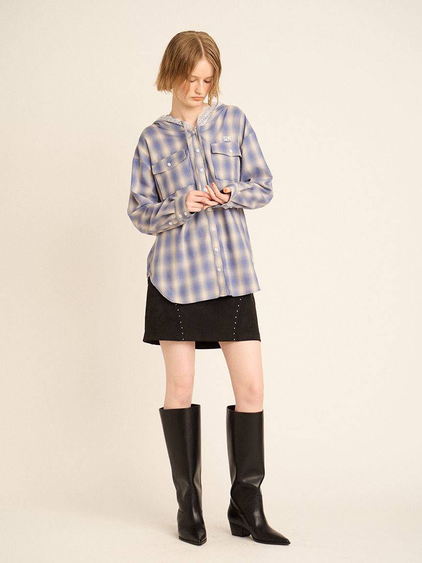 フーディーオンブレーチェックシャツ(シャツ／ブラウス)｜トップス