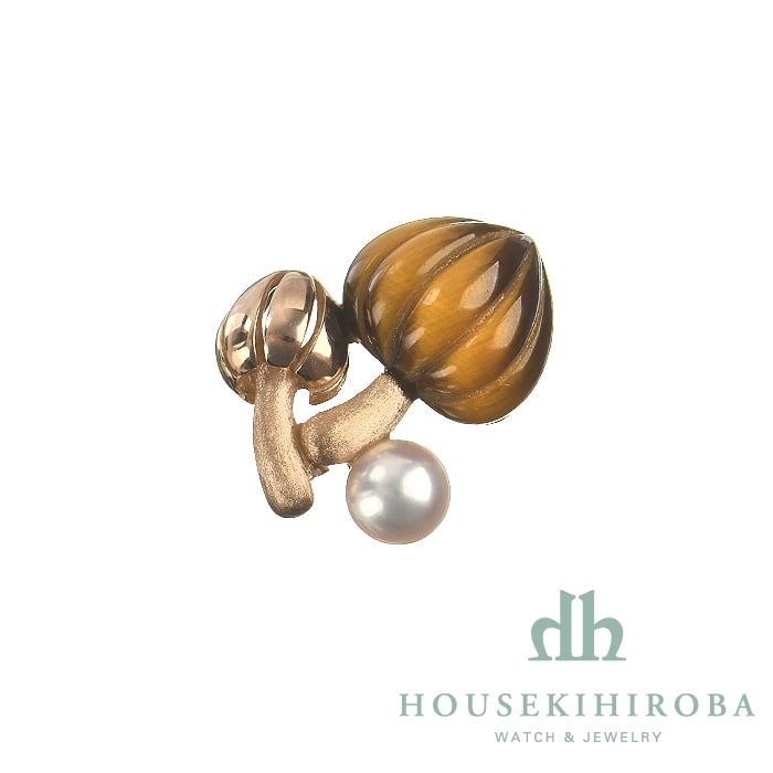 キノコ タイガーズアイ・パール ペンダントブローチ 2010年