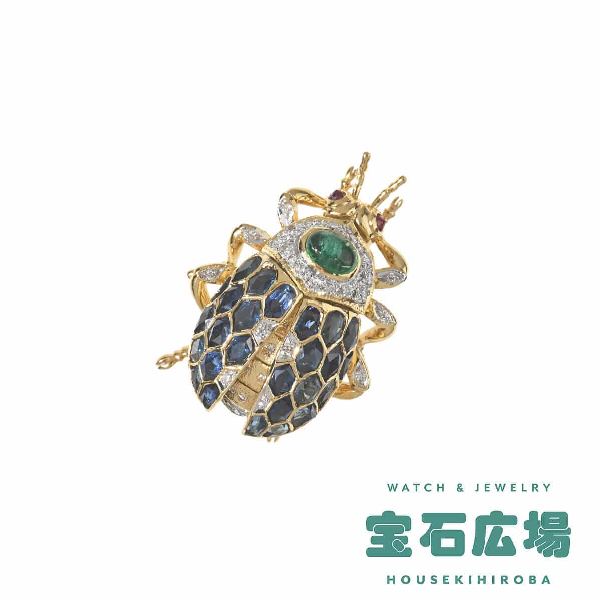 スカラベ エメラルド・サファイア・ルビー・ダイヤ ブローチ 中古