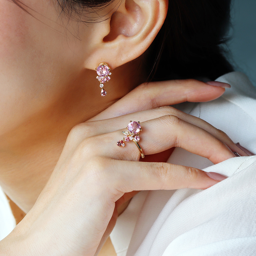 ビズー公式】クンツァイト×マルチカラージュエル K18/PTリング・サクラ