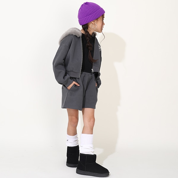 OUTLET】20%OFF SALE ファー付パーカー&ショートパンツ セットアップ