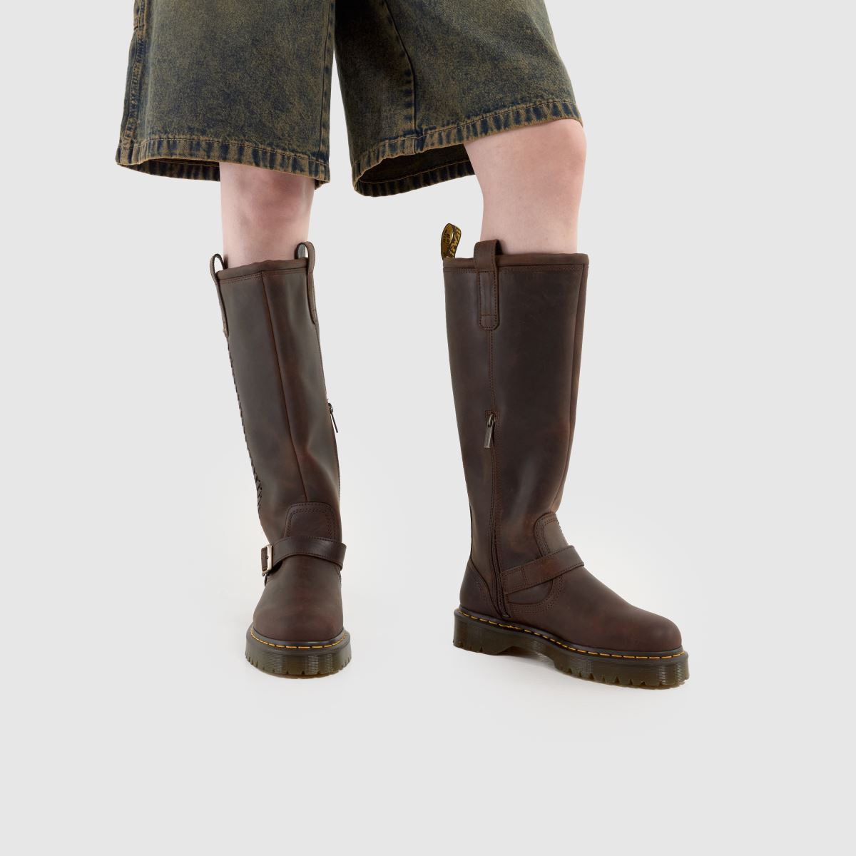 Womens Dark Brown Dr Martens Anistone Biker Boots | schuh