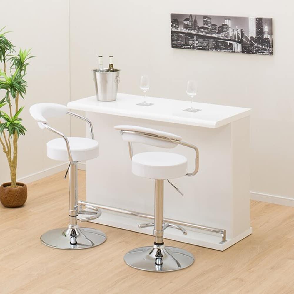 引き取り限定　ホワイトバーカウンターとバースツール2脚 カウンターセット カウンターテーブル+スツール2脚 3点セット 幅90cm
