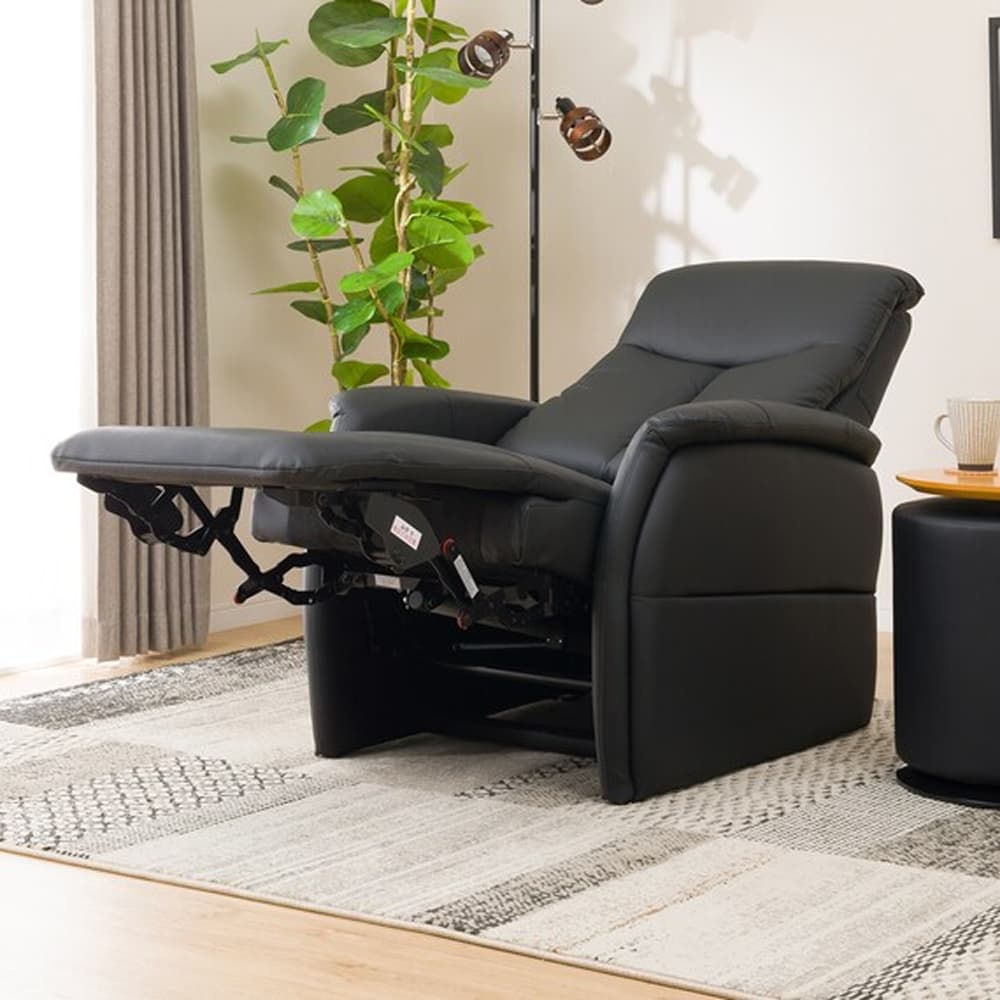 皮革製　リクライニングチェア 黒 送料無料】 リクライニングチェア ゼクス 在宅勤務 柔らかクッション