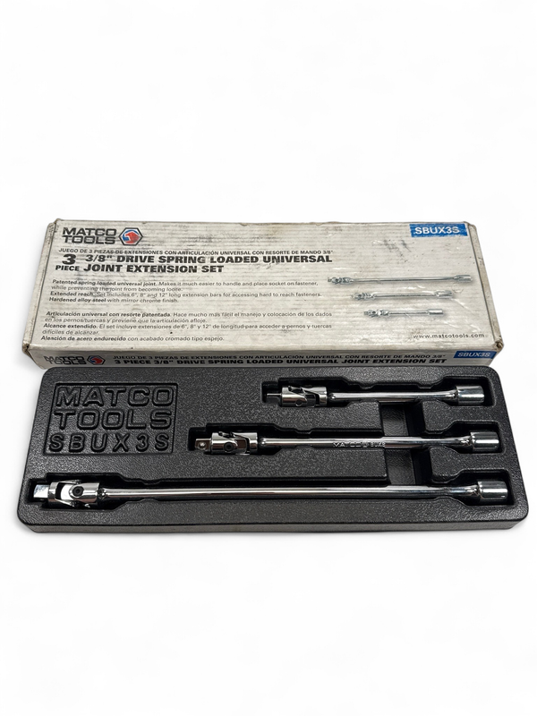 Matco 3 Pc 3/8” Drive Spring Loaded Universal Joint Extension Set
