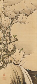 Ito Jakuchu (1716-1800), Warbling white eyes on plum branch, Edo
