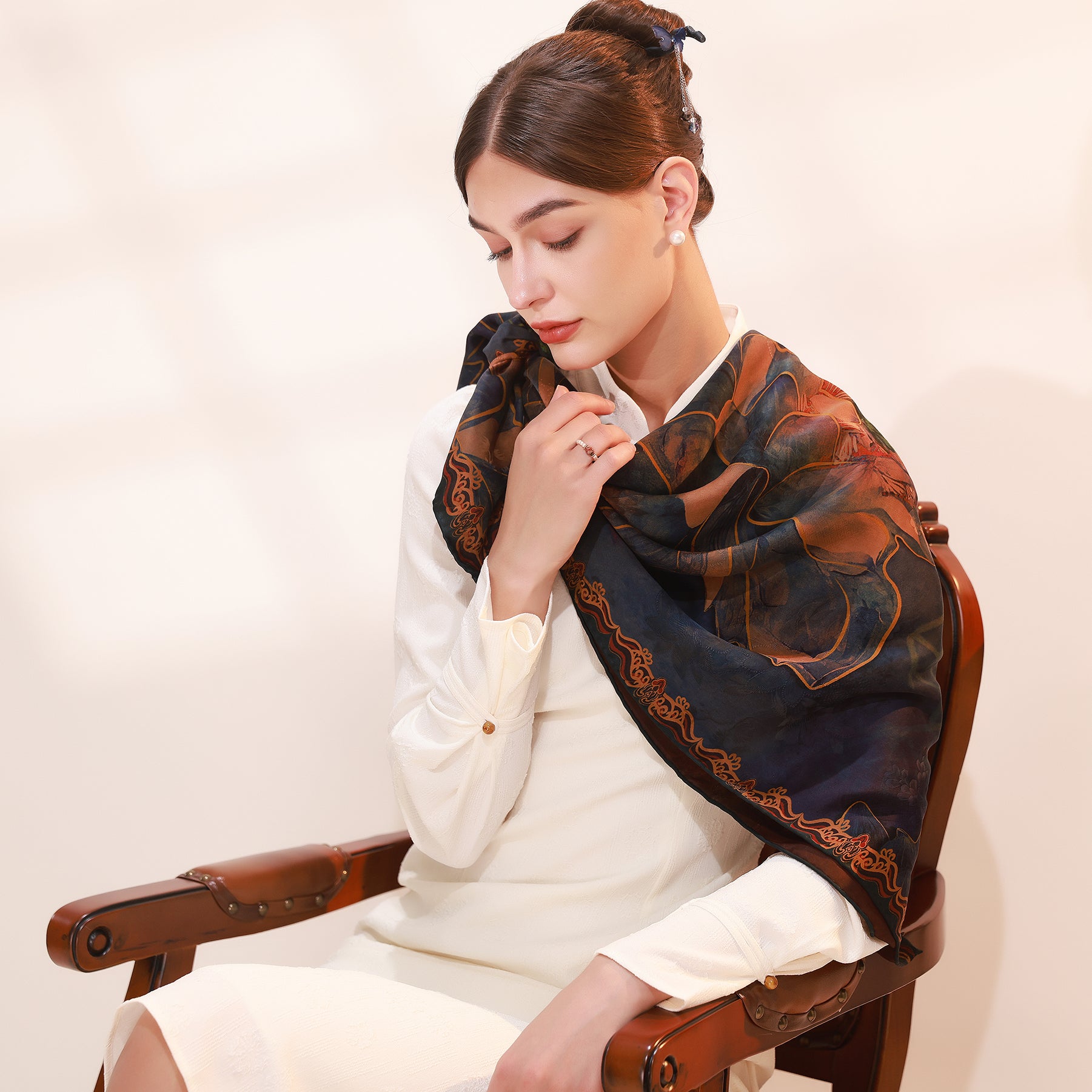 DANA XU Fragrant Cloud Yarn Silk Scarf 42 * 42 inches Large Square Lig