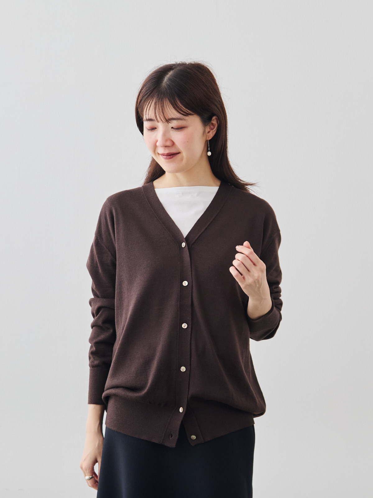 スマートケア・シルキーウールカーディガン/ウォッシャブル/ブラウン