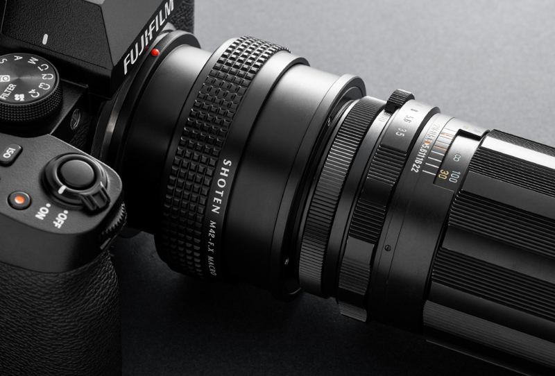 SHOTEN、M42レンズ用のソニーE/富士フイルムX用アダプター。近接用