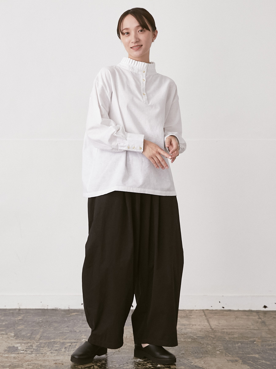 フリルスタンドカラーブラウス 綿麻オックス | シャツBLナガソデ