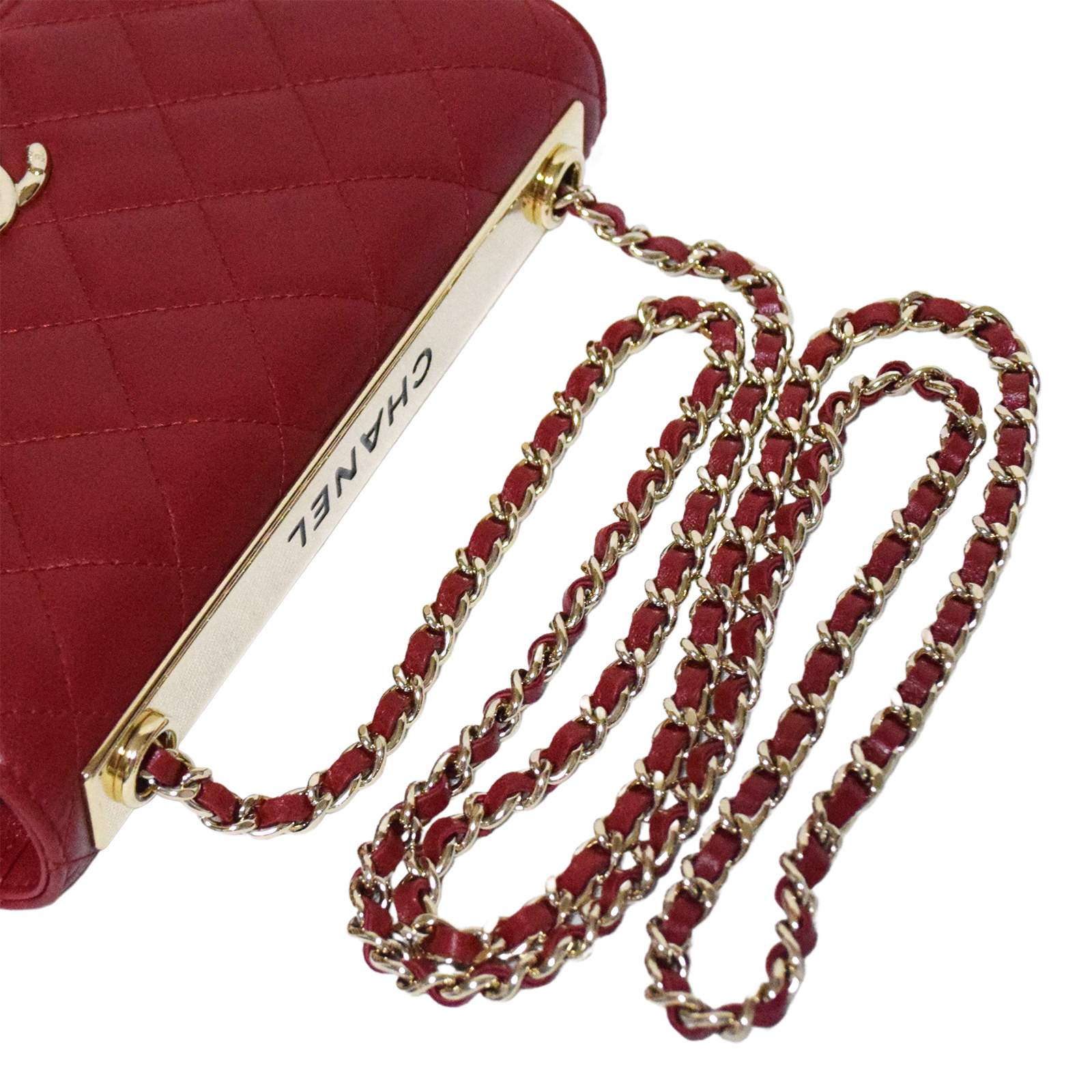 SALE CHANEL シャネル マトラッセ ロゴプレート 赤 レディース