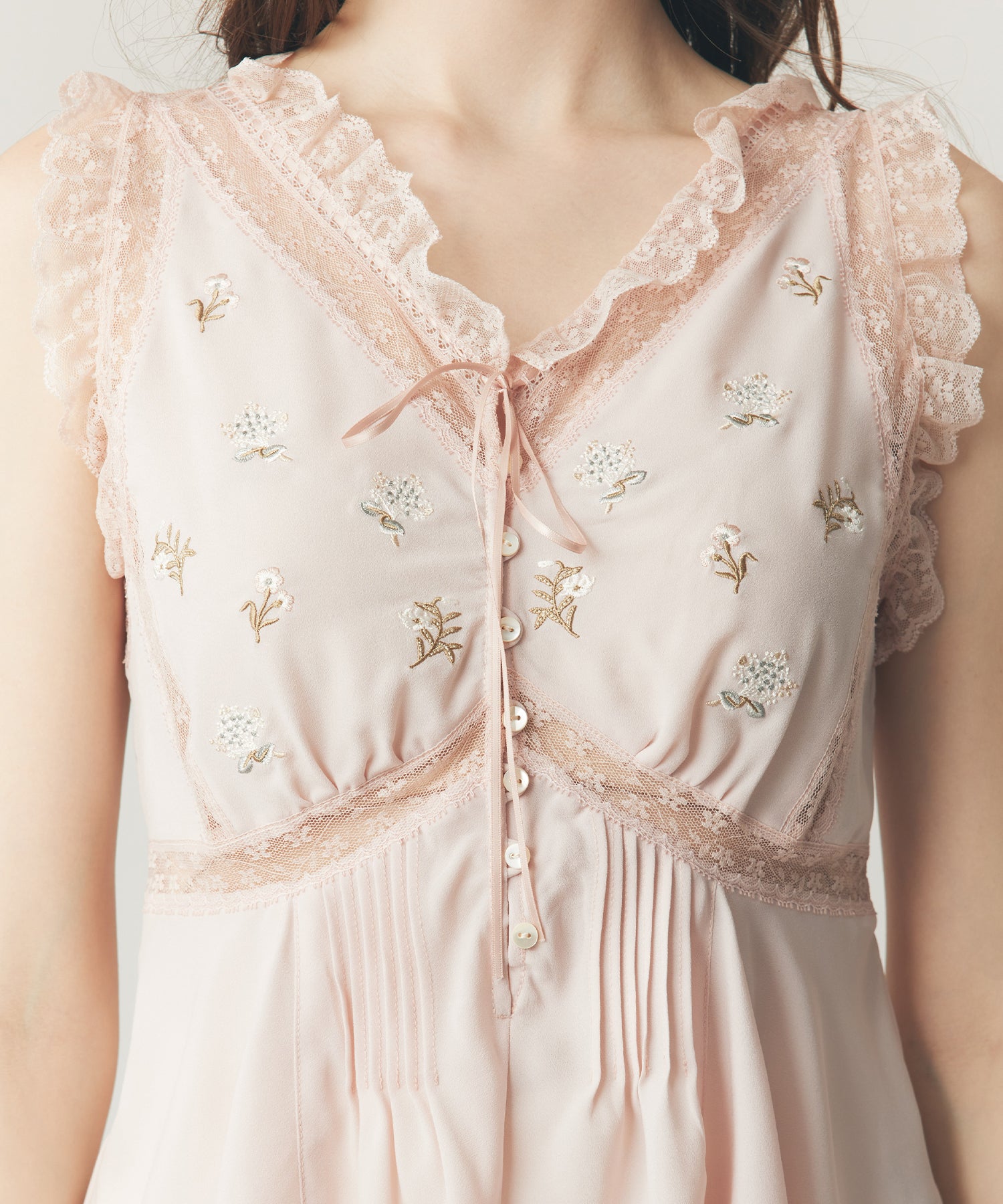フルール刺繍レースmixブラウス