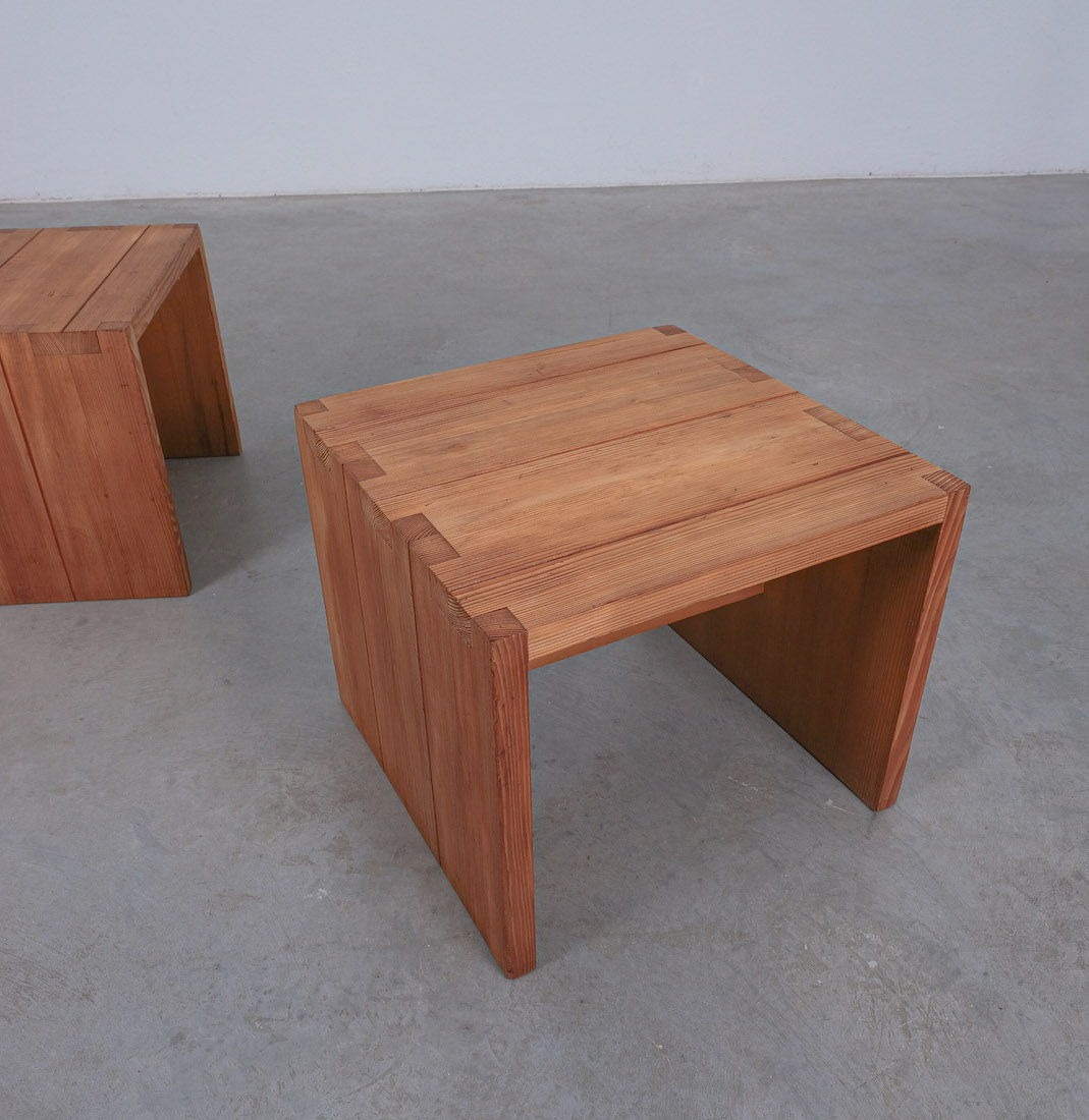 Charlotte Perriand (Style of) Pair of Pine Wood Side Tables, 1960