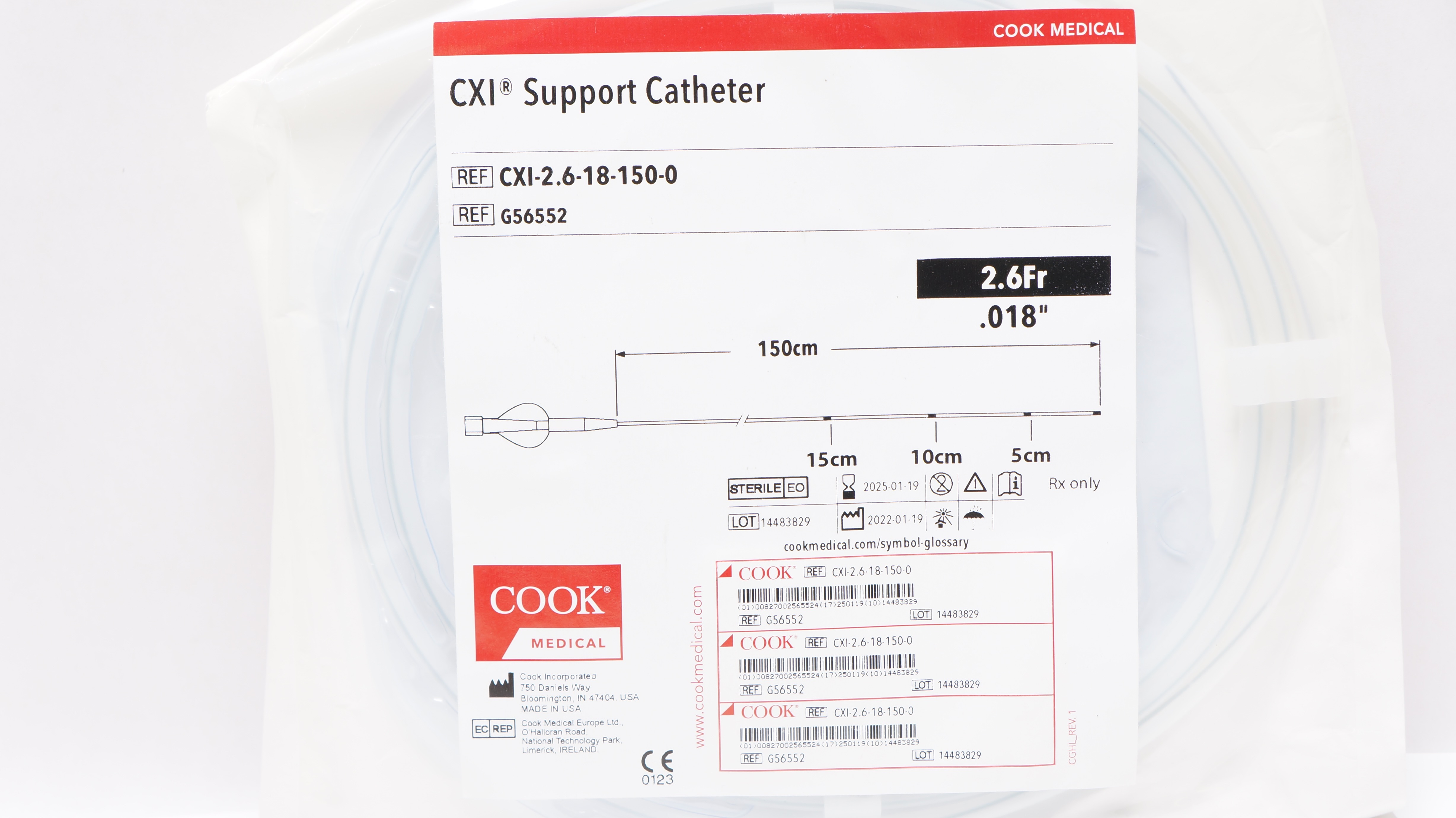 Cook Medical G56552 CXI Support Cath. 2.6Fr x .018inch x 150cm