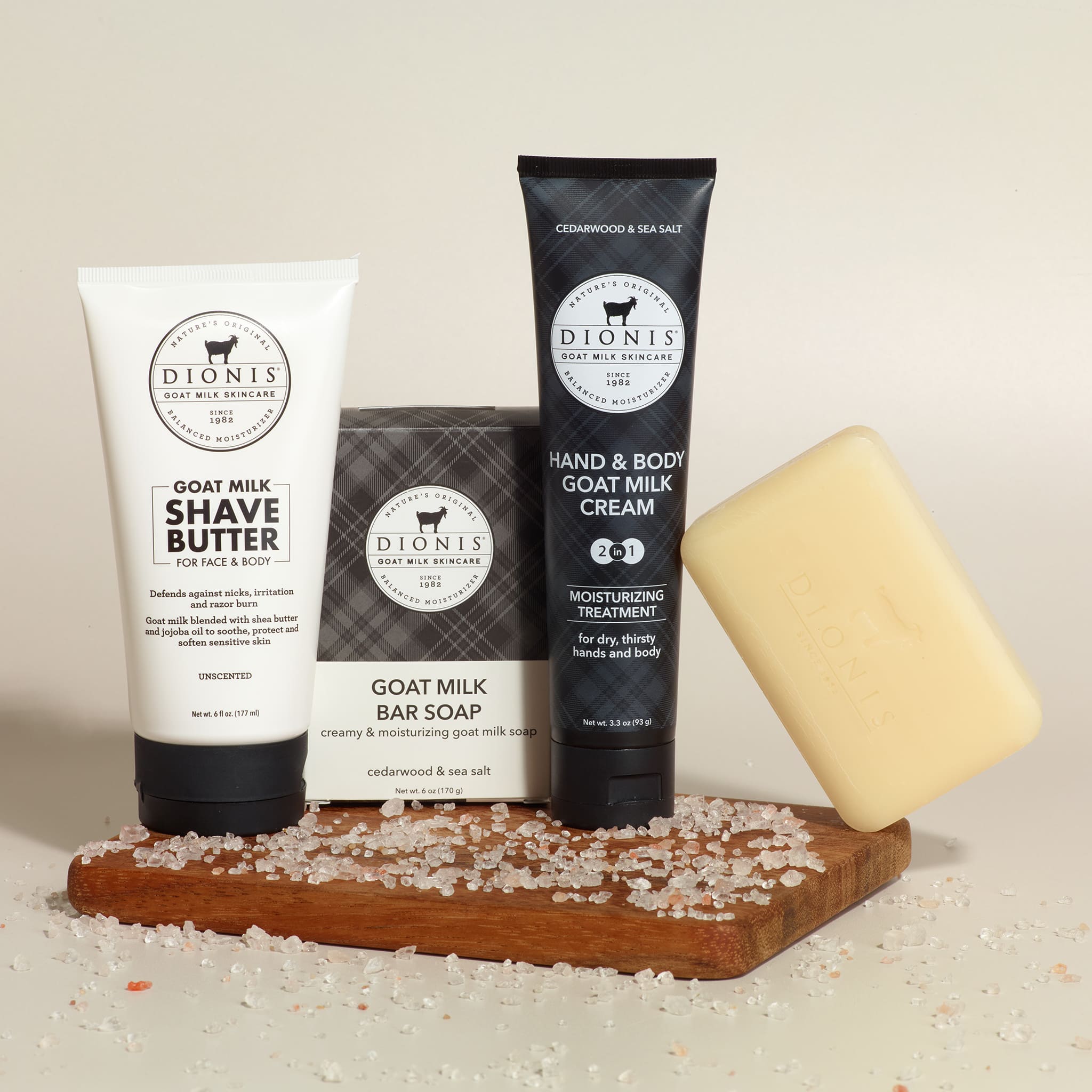 Cedarwood & Sea Salt Bath & Body 3 Piece Gift Set • Dionis Goat