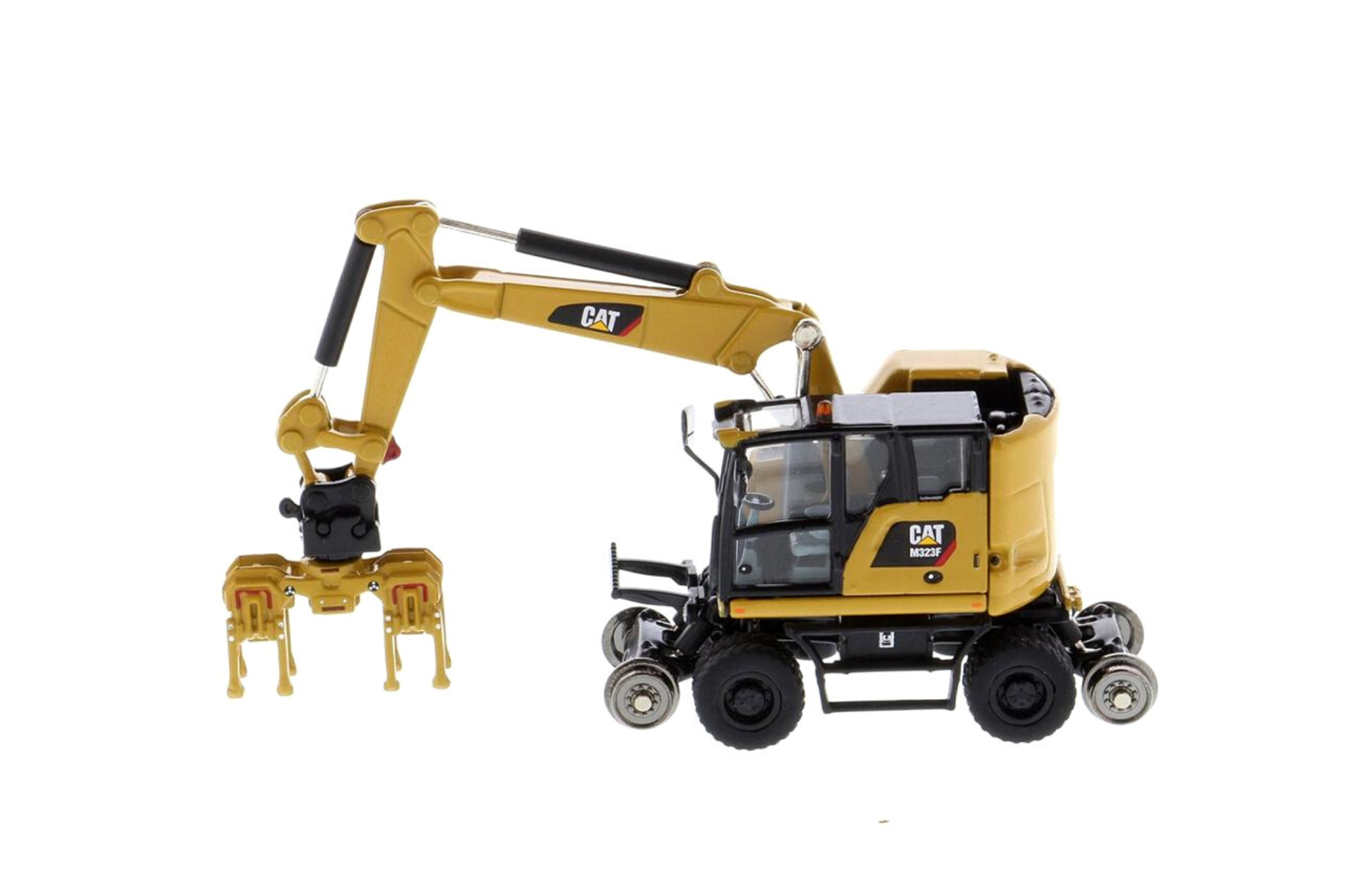 1:87 Cat® M323F Railroad Wheeled Excavator, Cat® Yellow with 3