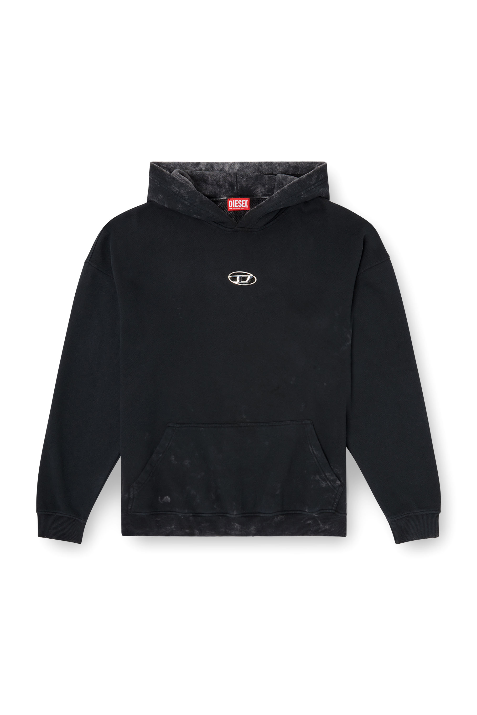 Men's Hoodie with cut-out metal Oval D | Black | Diesel