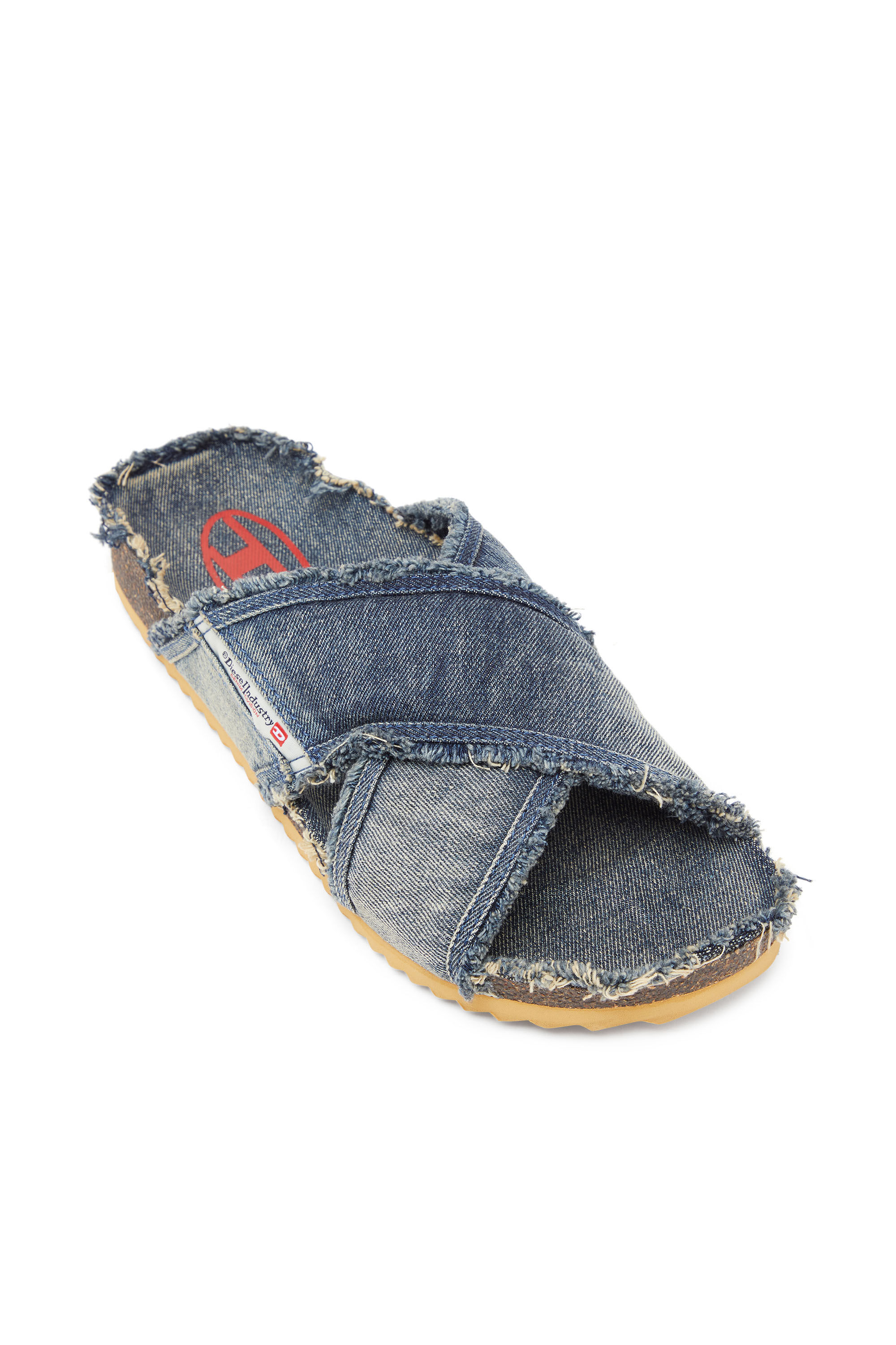 Men's D-Woodstock-Crossover slides in frayed denim | Blue | Diesel