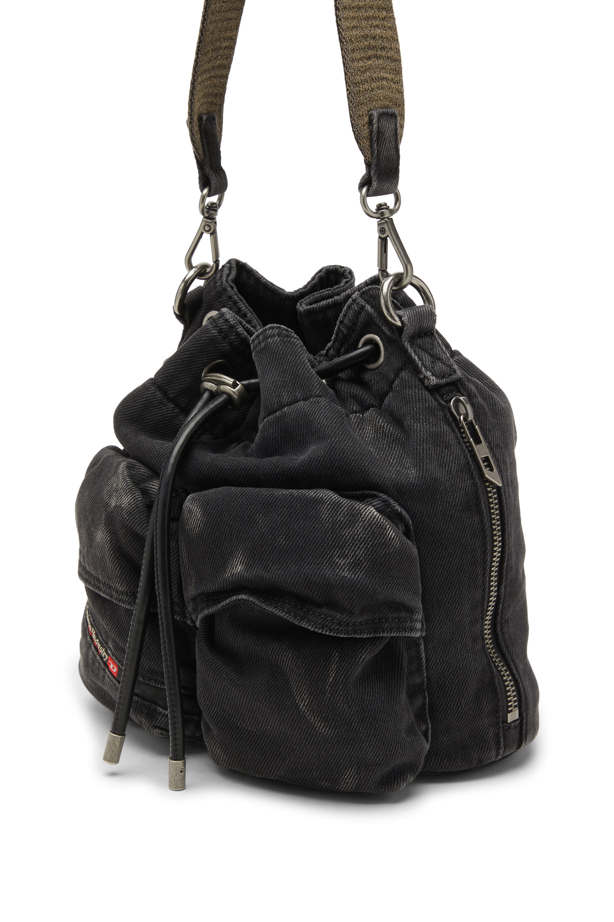 Women's Multi-Pkts-Multipocket bucket bag in washed denim | Black