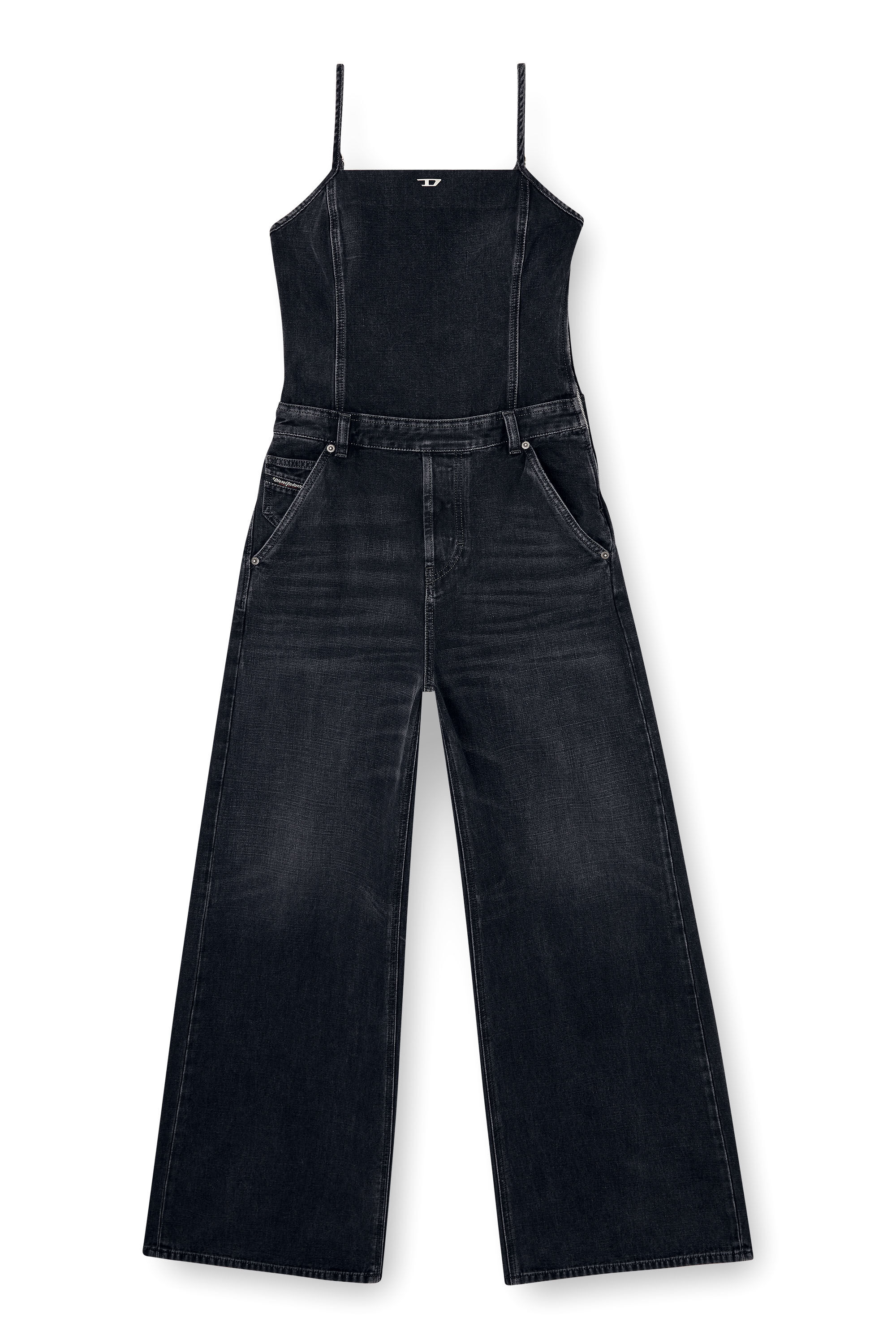 Women's Strappy jumpsuit in batavia-weave denim | Black | Diesel