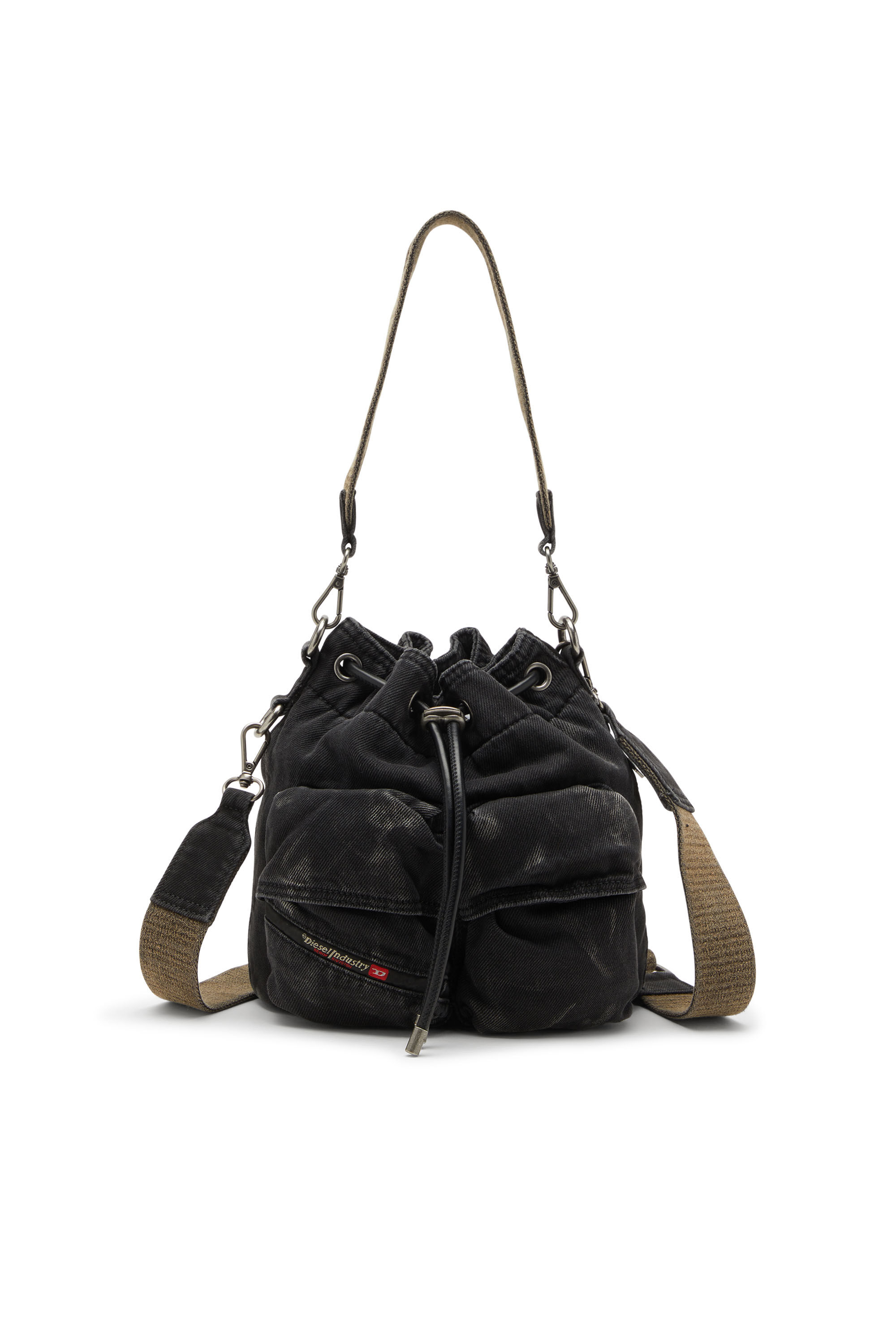 Women's Multi-Pkts-Multipocket bucket bag in washed denim | Black