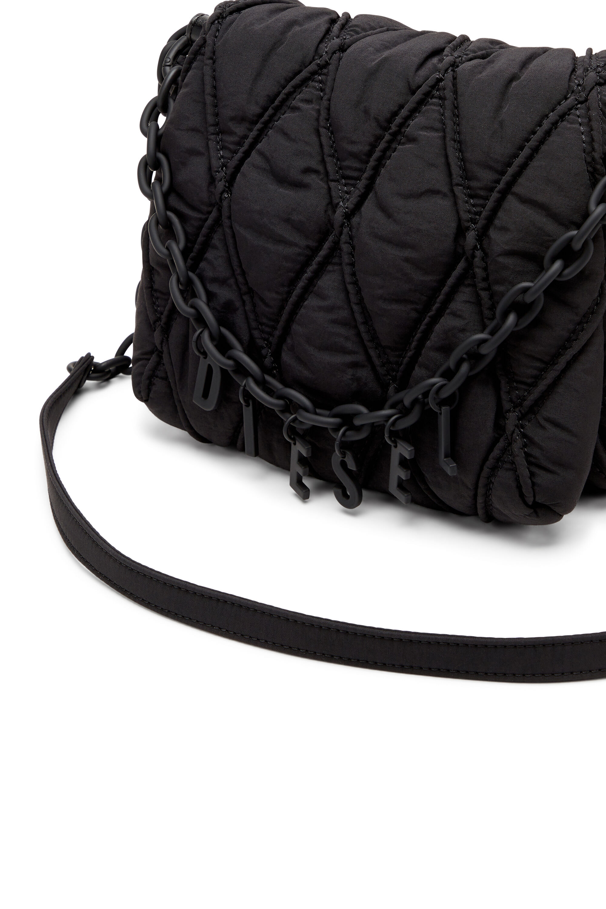 Women's Charm-D S-Small shoulder bag in quilted nylon | Black | Diesel
