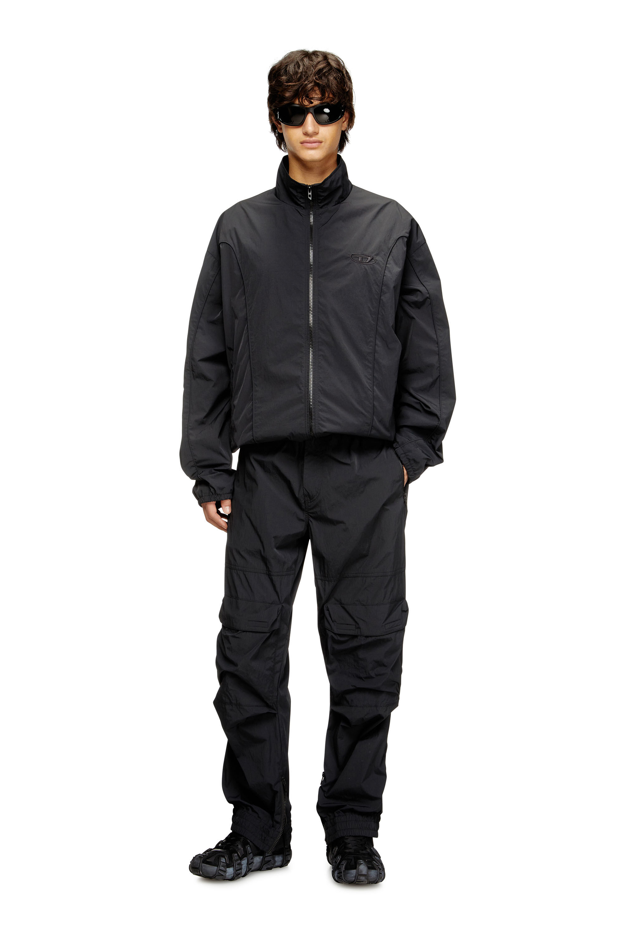 Men's Crinkled-nylon jacket with piping | Black | Diesel