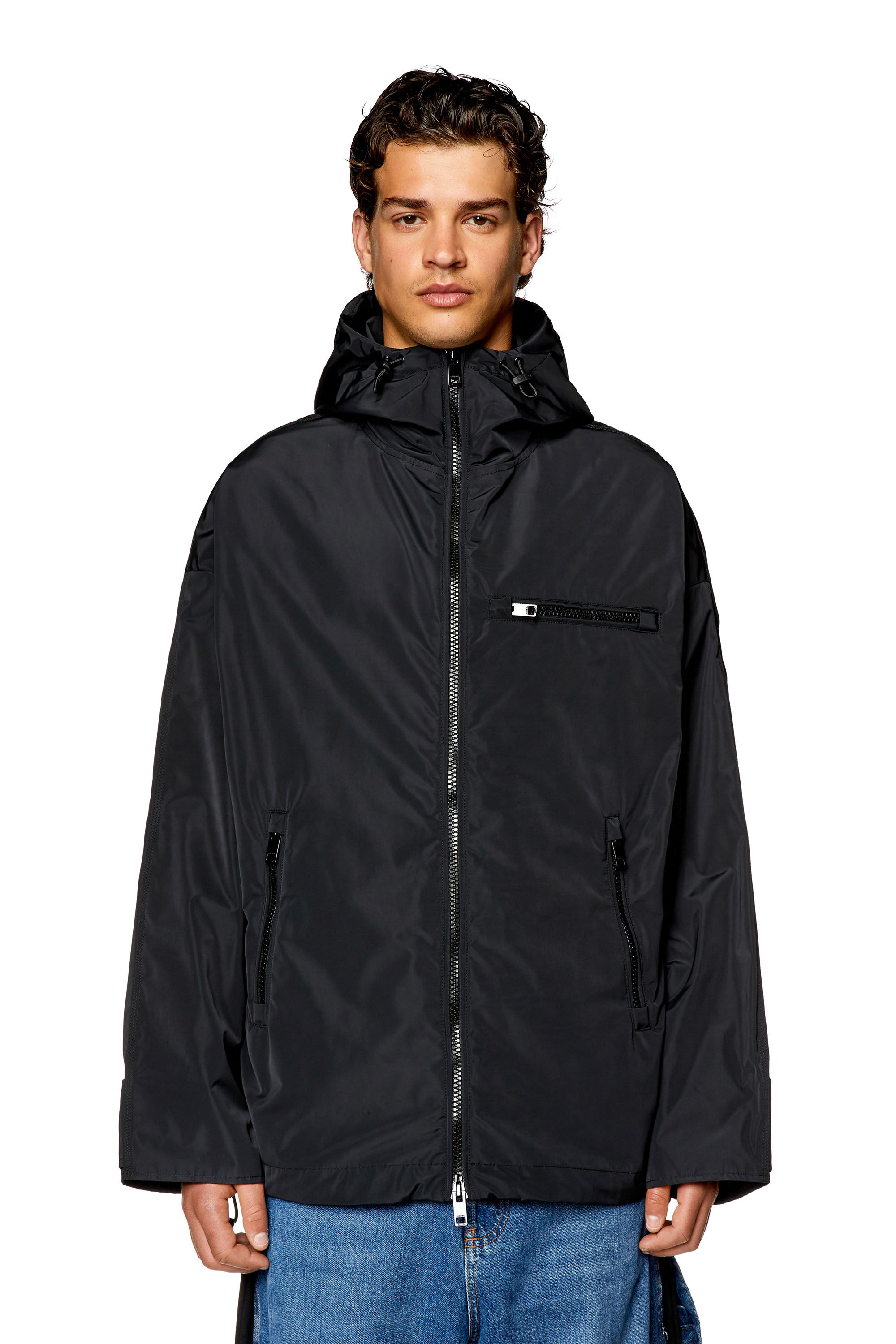 Men's Nylon jacket with piped oval D logo | Black | Diesel
