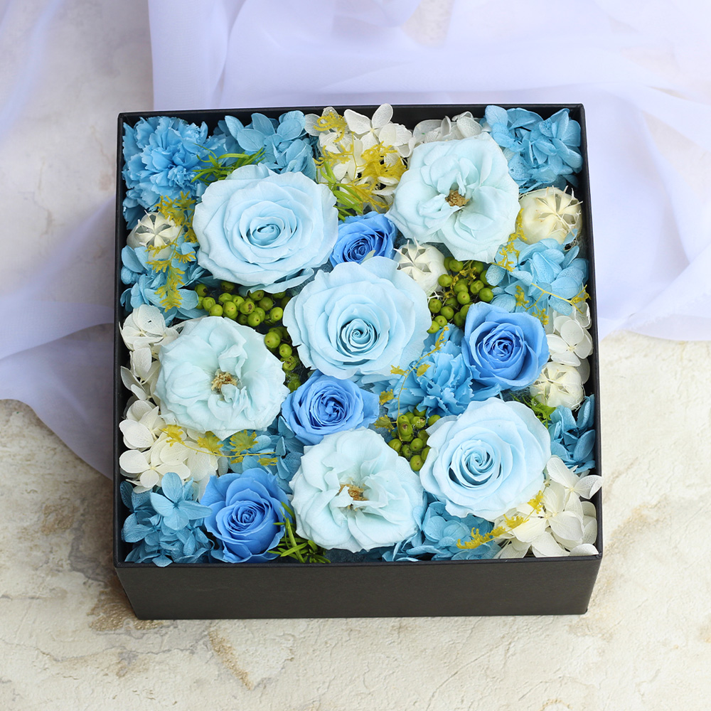 BOXフラワー 秘密の花園(ブルー) /プリザーブドフラワー