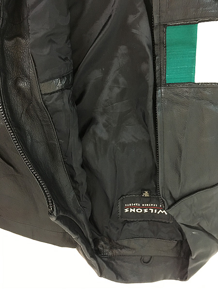 古着 90s Wilsons 万国旗 フラッグ パッチ 本革 オール レザー 襟付き