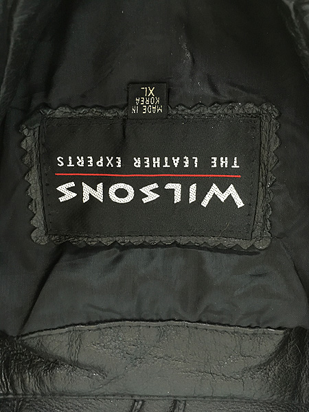 古着 90s Wilsons 万国旗 フラッグ パッチ 本革 オール レザー 襟付き