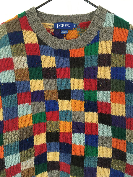 古着 90s J Crew 名作 カラフル パッチワーク ヘビー ウール ニット