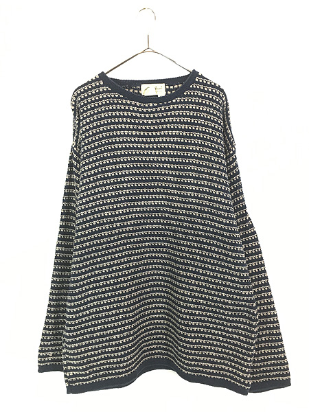 古着 90s USA製 Eddie Bauer ポップコーン ボーダー ローゲージ