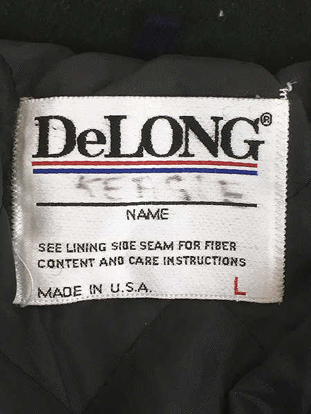 古着 80s USA製 DeLONG 本革 レザー メルトン ウール 襟付き