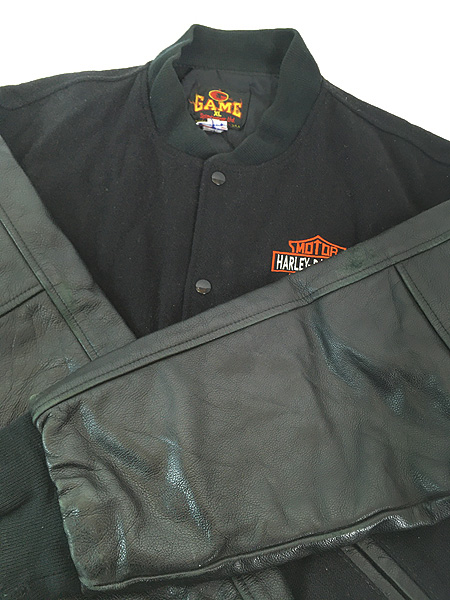 古着 90s USA製 HARLEY DAVIDSON 本革 レザー メルトン ウール