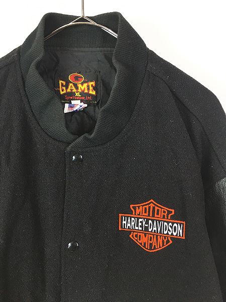 古着 90s USA製 HARLEY DAVIDSON 本革 レザー メルトン ウール