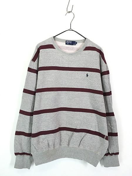 古着 90s Polo Ralph Lauren グレー×ワインレッド ボーダー スウェット