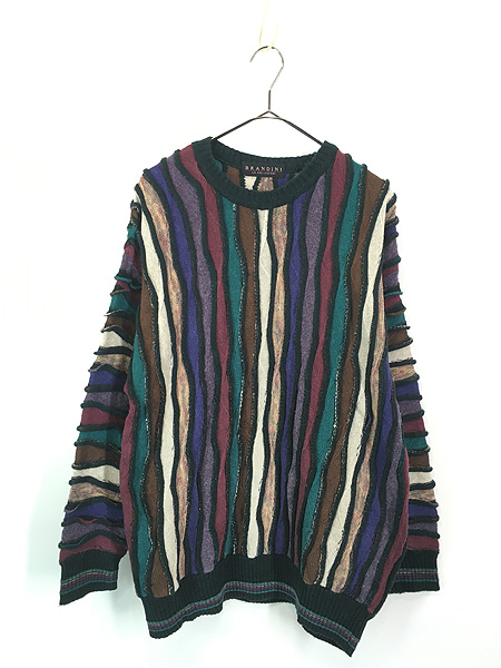 古着 90s ブルガリア製 BRANDINI 3D ランダム カラフル ストライプ