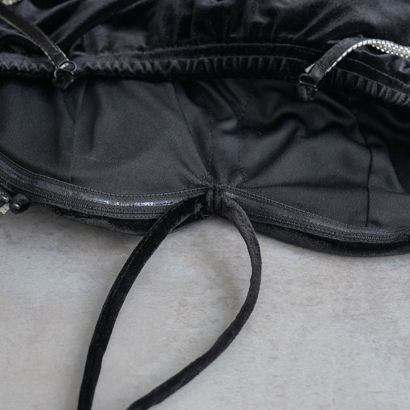 滑り止め付ビジューキャミ紐ホルターベロアトップス – レディース