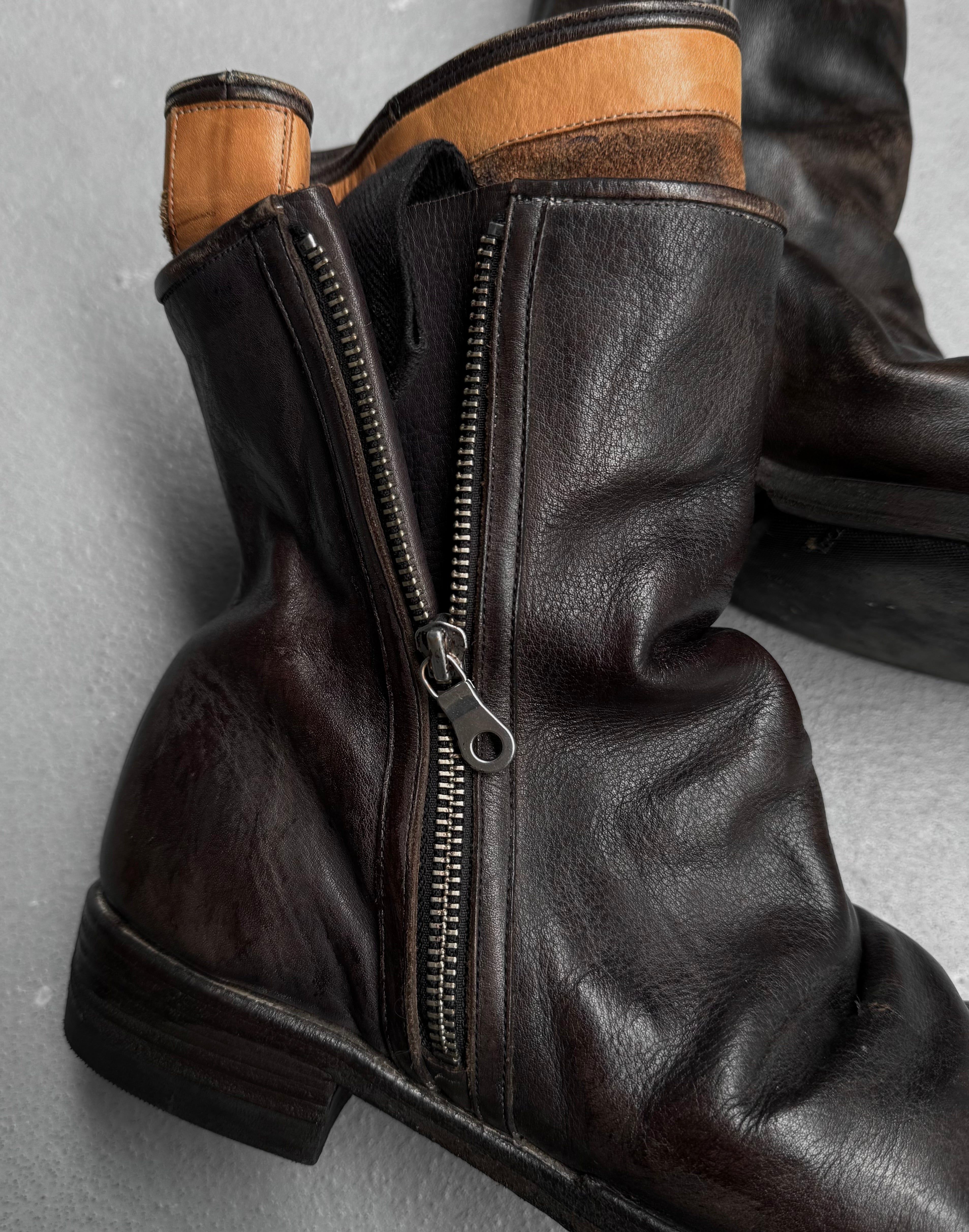 MiharaYasuhiro AW09 Brown Layered Leather Engineer Boots – DRIEW