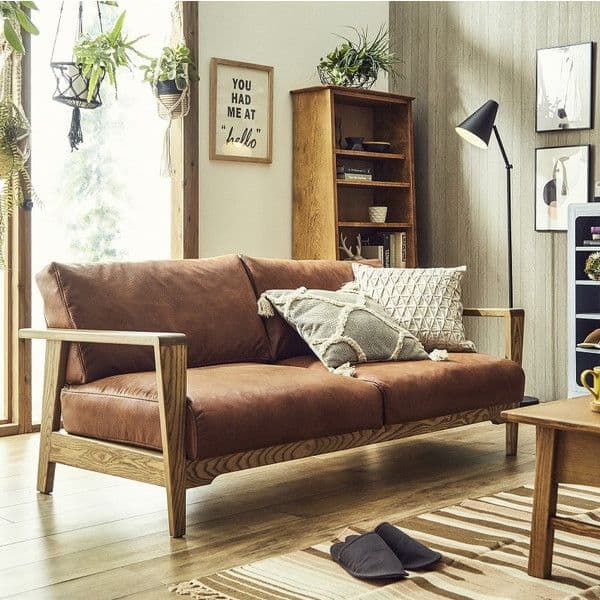 関家具 ソファ ダーマ 2人掛け スーパーレザーテックス アーモンド