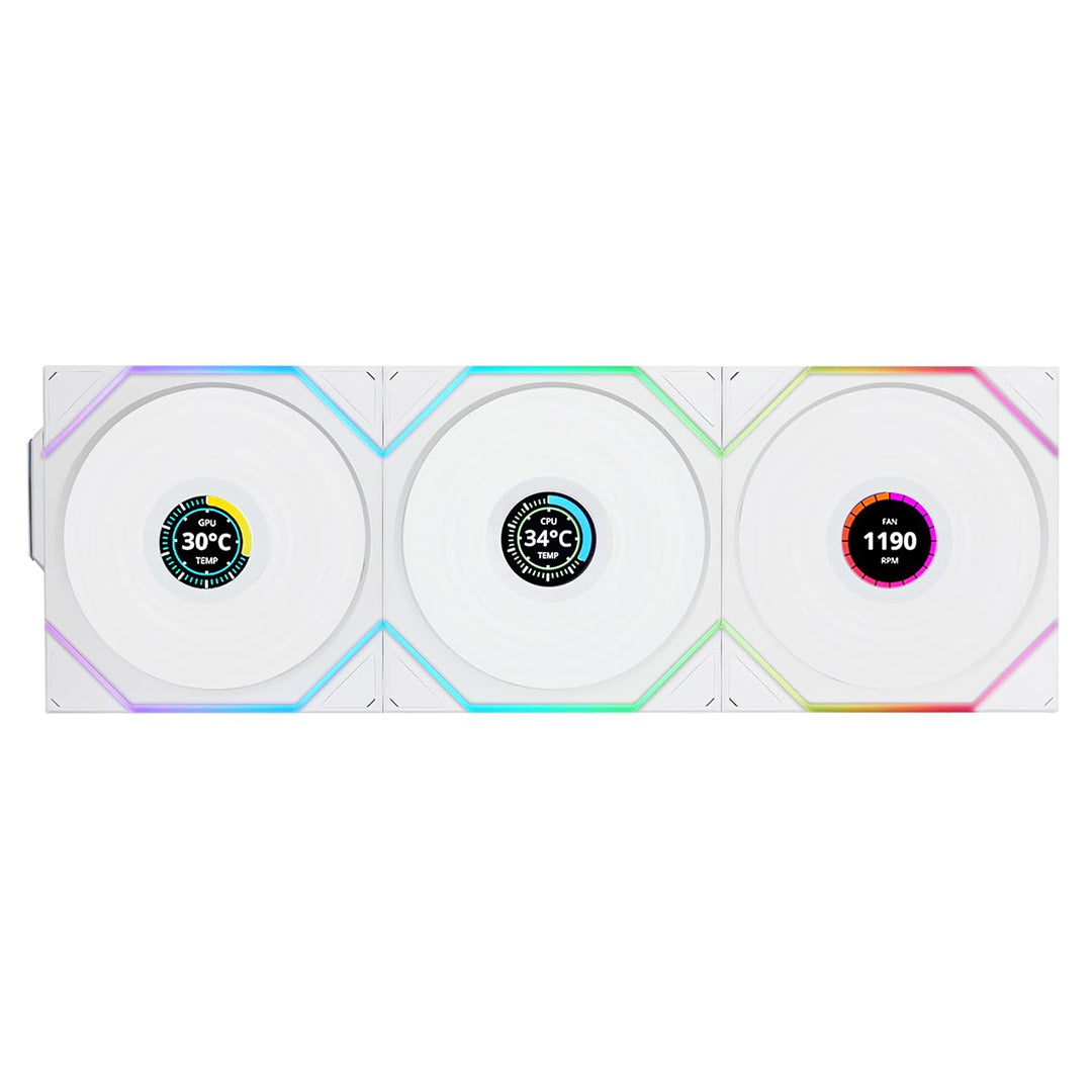 LIAN LI UNI FAN TL LCD 120 RGB WHITE REVERSE BLADE 3-PACK FAN