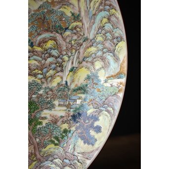 九谷 二代 上出喜山 山水楼閣図 大皿 P259｜骨董店 のびる 古美術 骨董