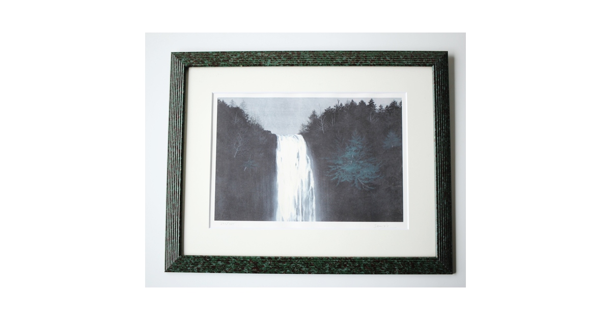 千住博「滝・崖の木」Hiroshi Senju Water fall リトグラフ 額装 Z513