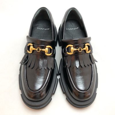 送料無料】MANA マナ ローファー キルト ビット シューズ 厚底 本革 靴