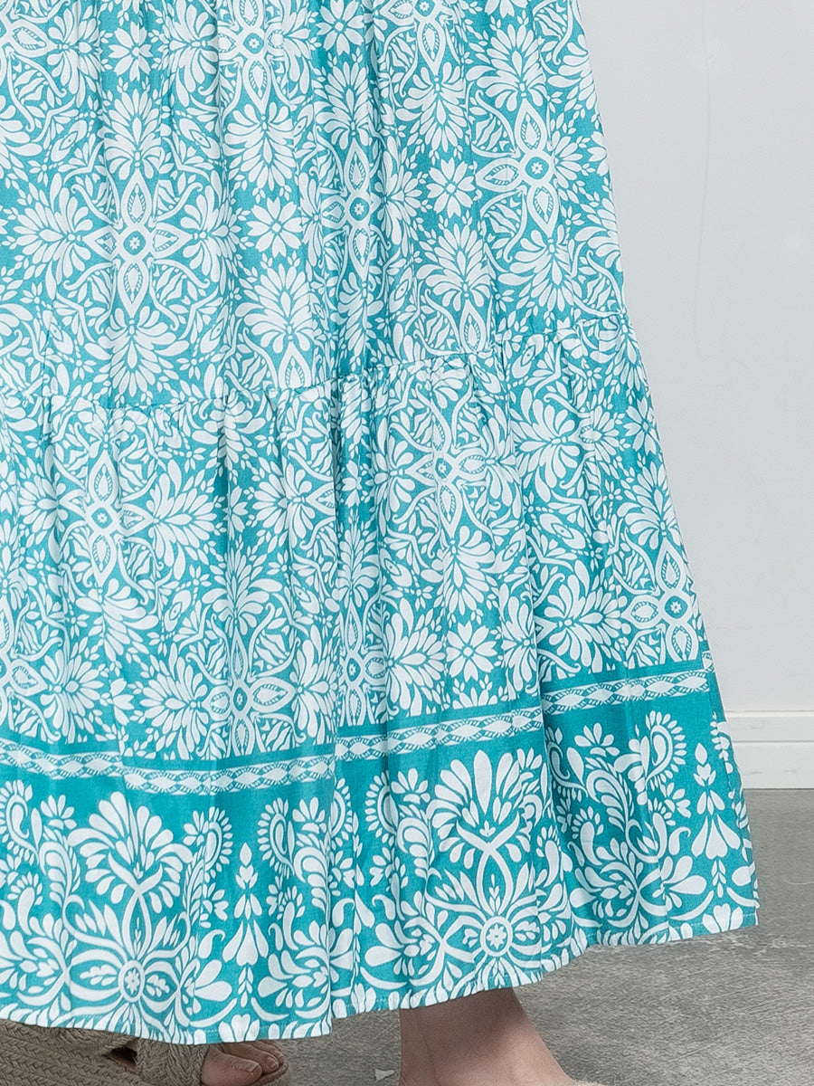 roomy by the sea(ルーミーバイザシー)タイル柄半袖フレアマキシ